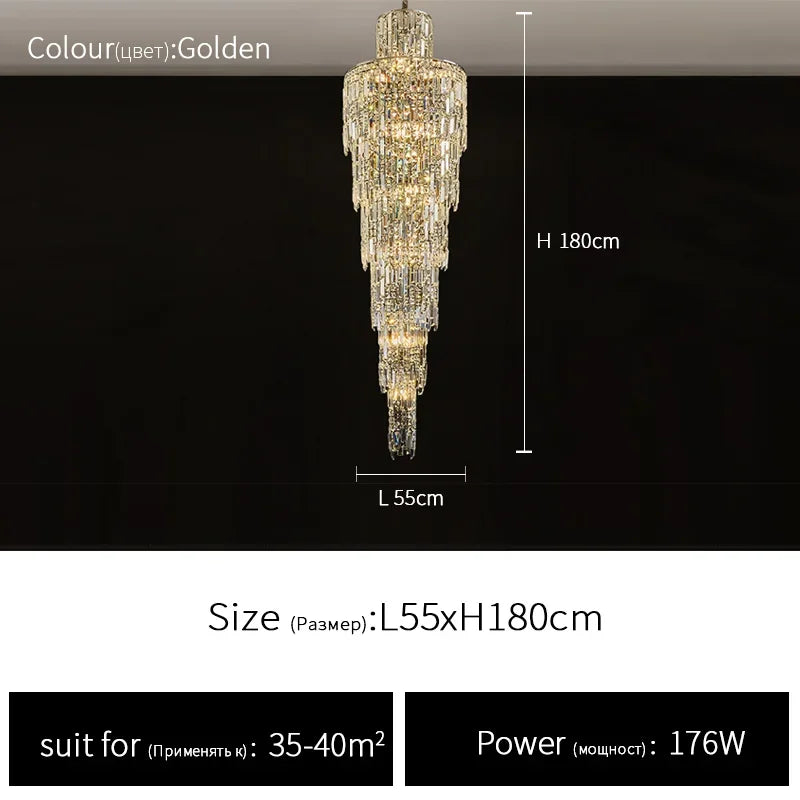 Afralia™ Luxury Crystal Chandelier for Villa Living Room, Hotel Hall, Duplex Floor, Rotating Staircase