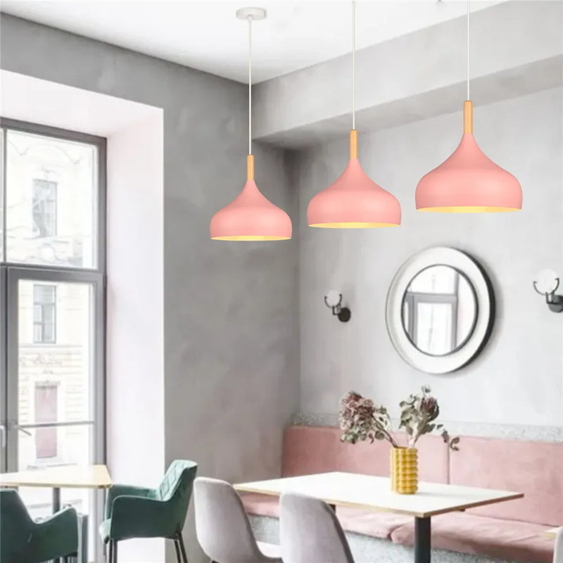 Afralia™ Pink Wood Pendant Light: Nordic Modern E27 Shade for Living Room Decor.