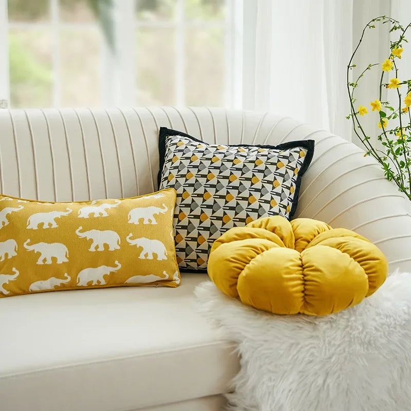 Afralia™ Geometric Elephant Chenille Cushion Cover, Soft Fringed Pillow Case, Home Decoration