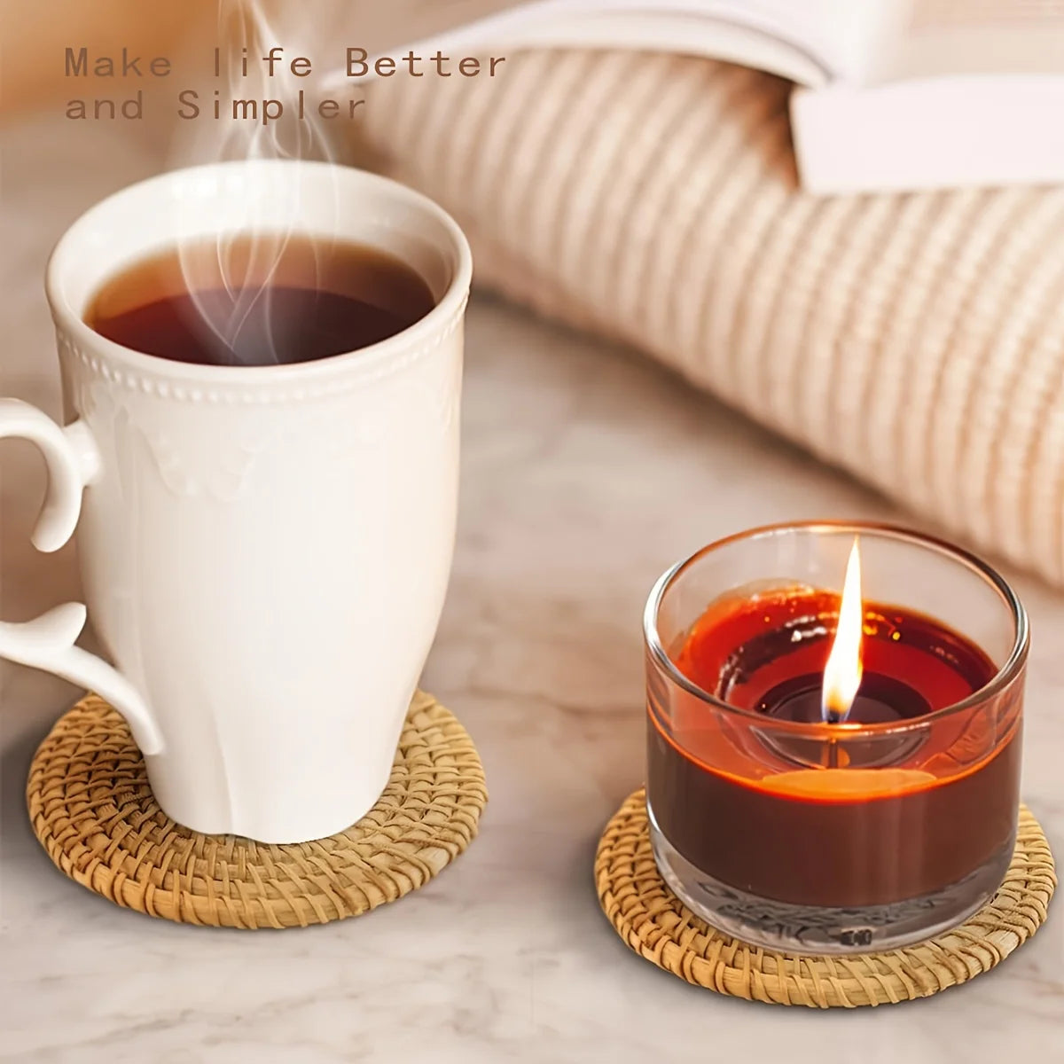 Afralia™ Rattan Coasters Set: Natural Wicker Boho Style, Heat-resistant, 6pcs