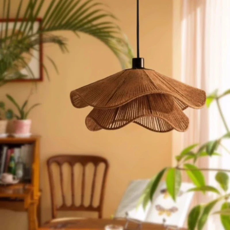 Afralia™ Japanese Hemp Knit Pendant Light E27 LED Lamp - Nordic Wabi Sabi Style