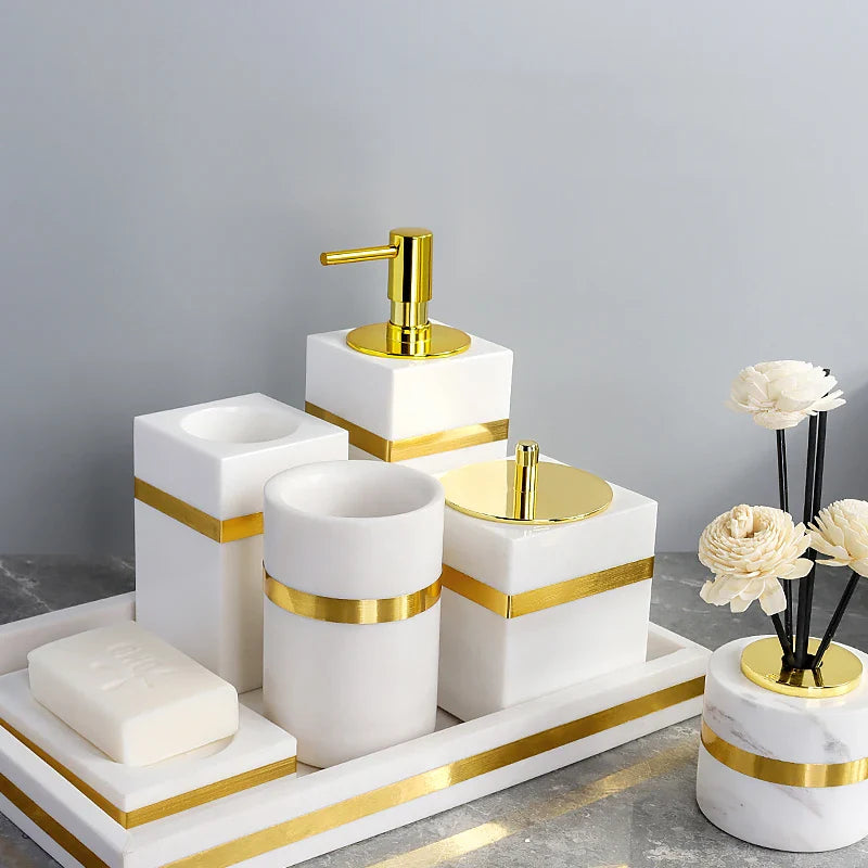 Afralia™ White Marble Gold Bathroom Set