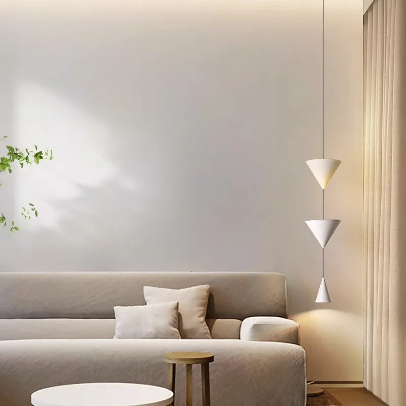 Afralia™ Modern Cone Pendant Lamp | Long Bedside Chandelier | Creative Hanging Spotlights