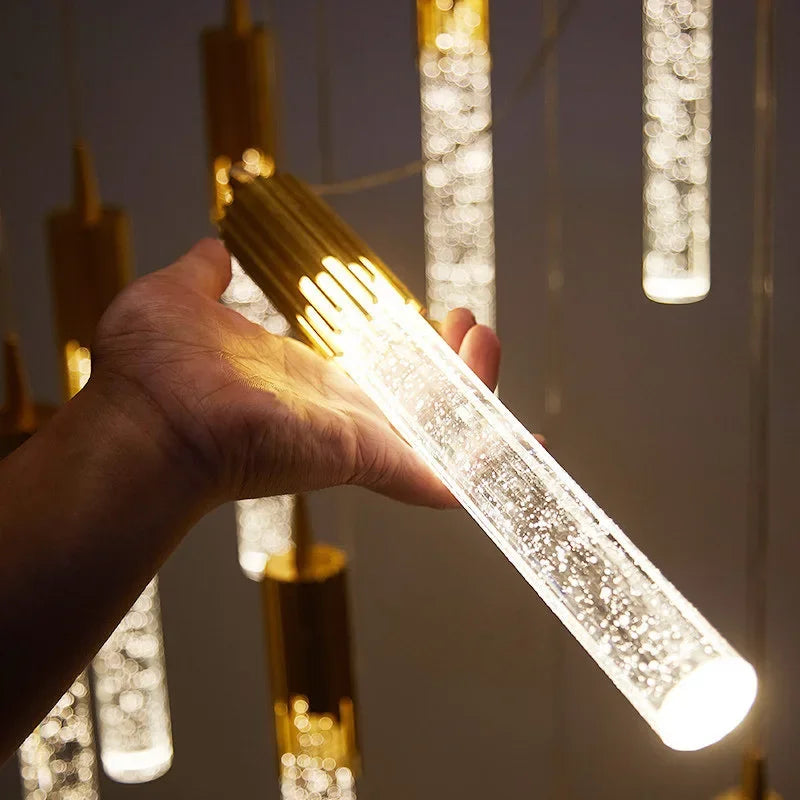 Afralia™ Crystal Staircase Chandelier: Modern Loft Hanging Lamps with Gold Finish