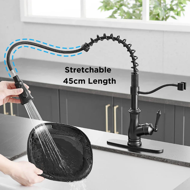 Afralia™ Black Spring Spout Kitchen Faucet Single Lever Pull Out Mixer Tap