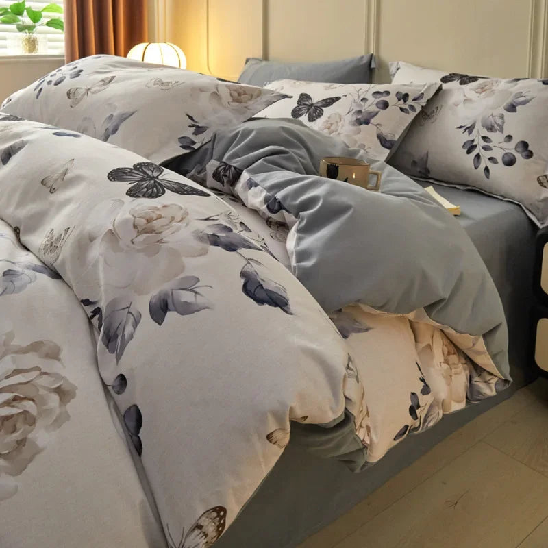 Afralia™ Fashion Flower Print Cotton Duvet Cover Set for All Seasons