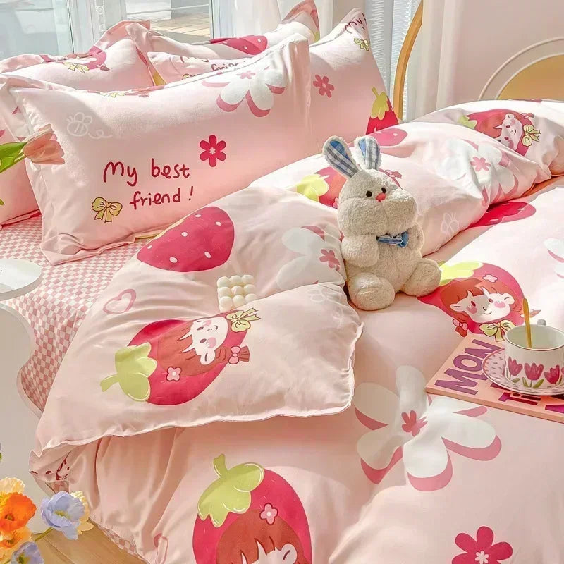Afralia™ Cartoon Print Polyester Bedding Set Full Size Soft Duvet Cover Set