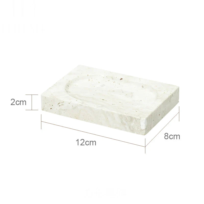 Afralia™ Beige Travertine Marble Bathroom Set - Soap Dispenser Toothbrush Holder Tissue Box