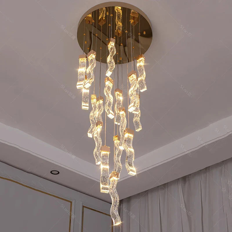 Afralia™ Crystal Chandelier Stair Pendant Lamp Living Room Pendant Lights Interior Lighting