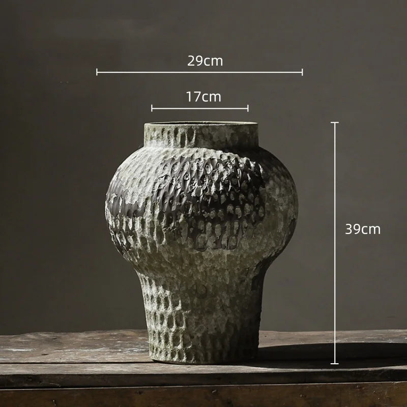 Afralia™ Coarse Pottery Vase Chinese Retro Porcelain Floral Arrangement Home Decor