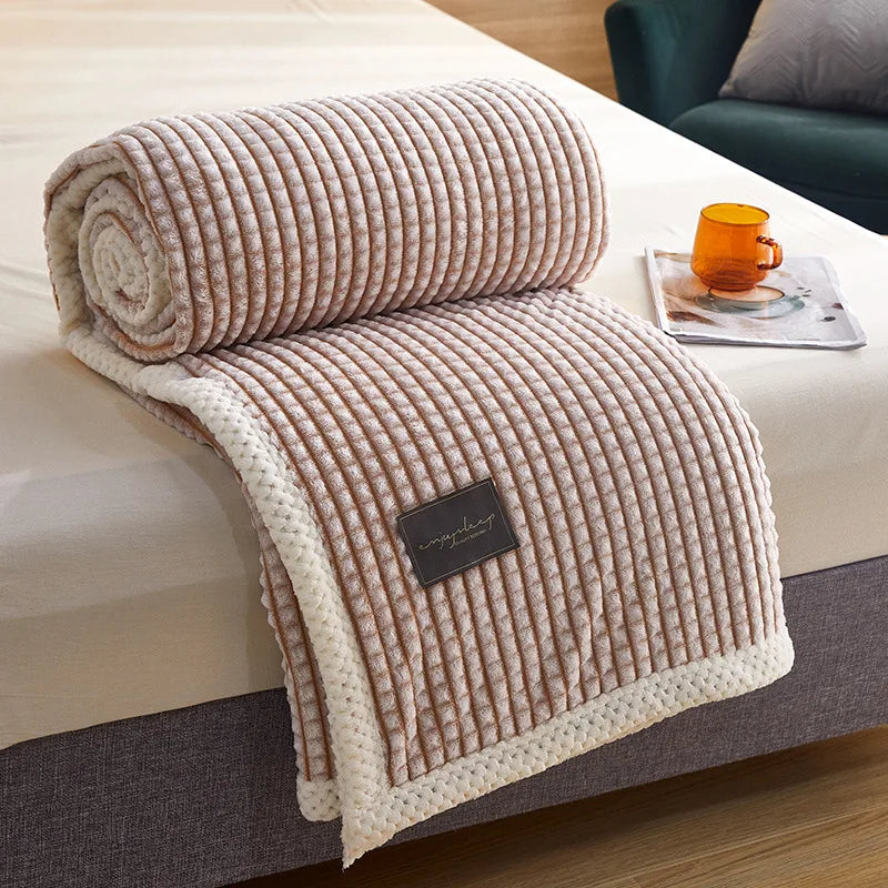 Afralia™ Plaid Double-Sided Coral Fleece Blanket for Bed or Sofa, Cozy Warmth