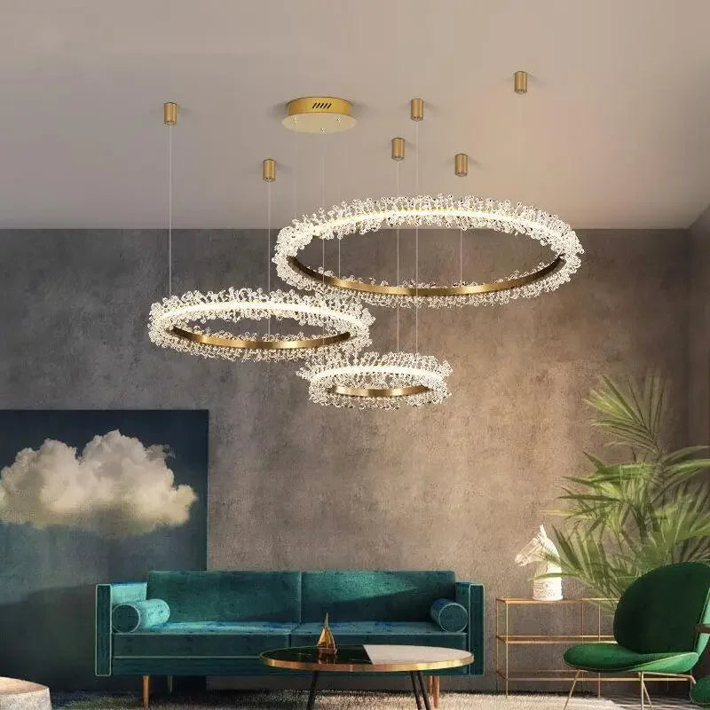 Afralia™ Crystal Gold Ring LED Chandelier for Home Decoration Luxurious Living Room Dining Bedroom