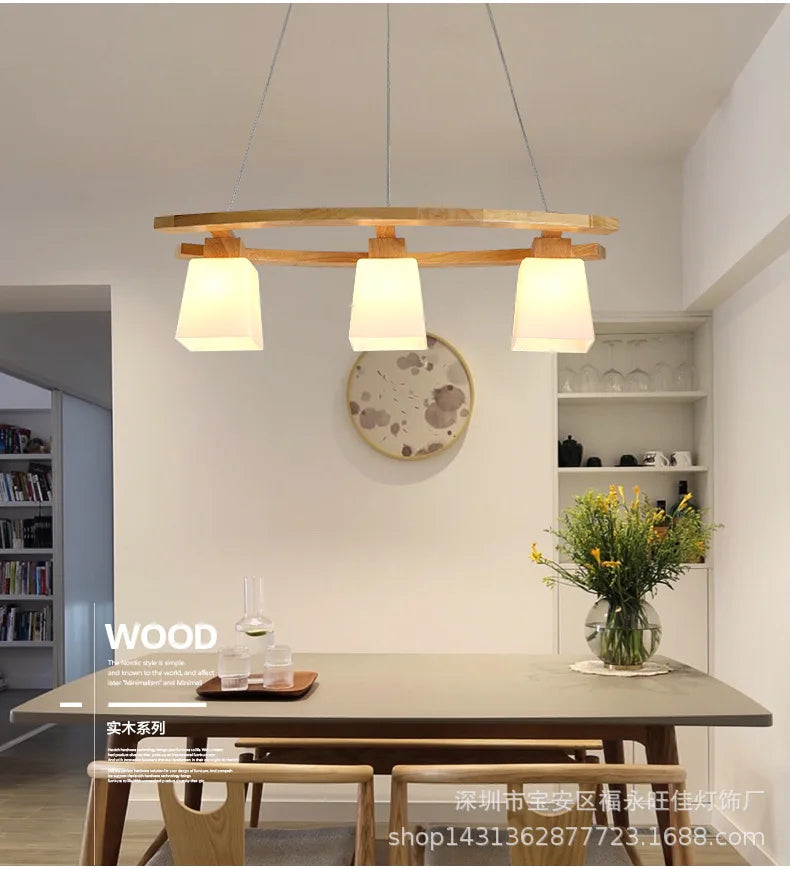Afralia™ Nordic Wood Pendant Lights LED Modern Lamps for Dining Living Room - Japanese Style