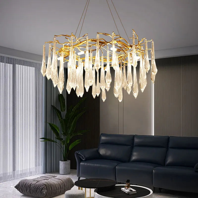 Afralia™ Luxury Gold Tree Branch Crystal Chandelier - Modern Hanging Light for Living Room