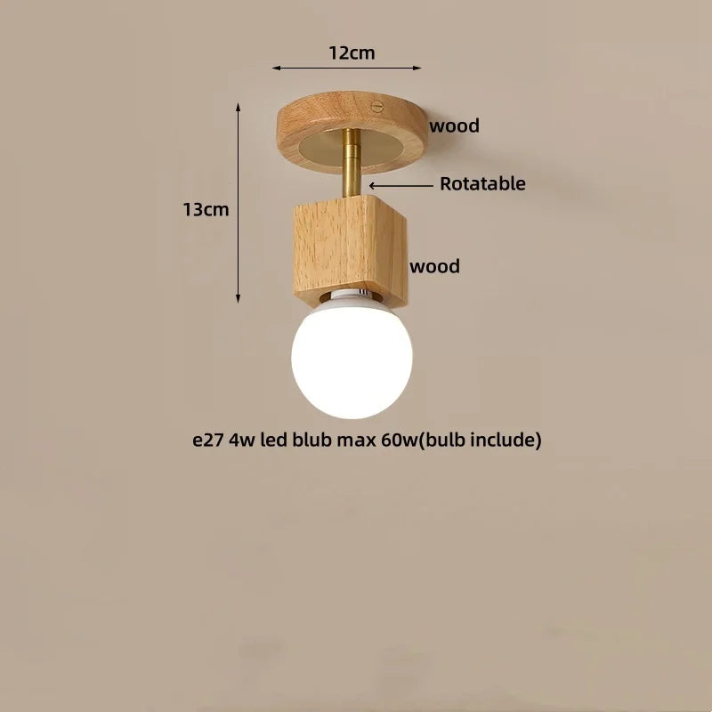 Afralia™ Cube Wood Copper LED Ceiling Light Fixture Vintage Loft Ceiling Lamp