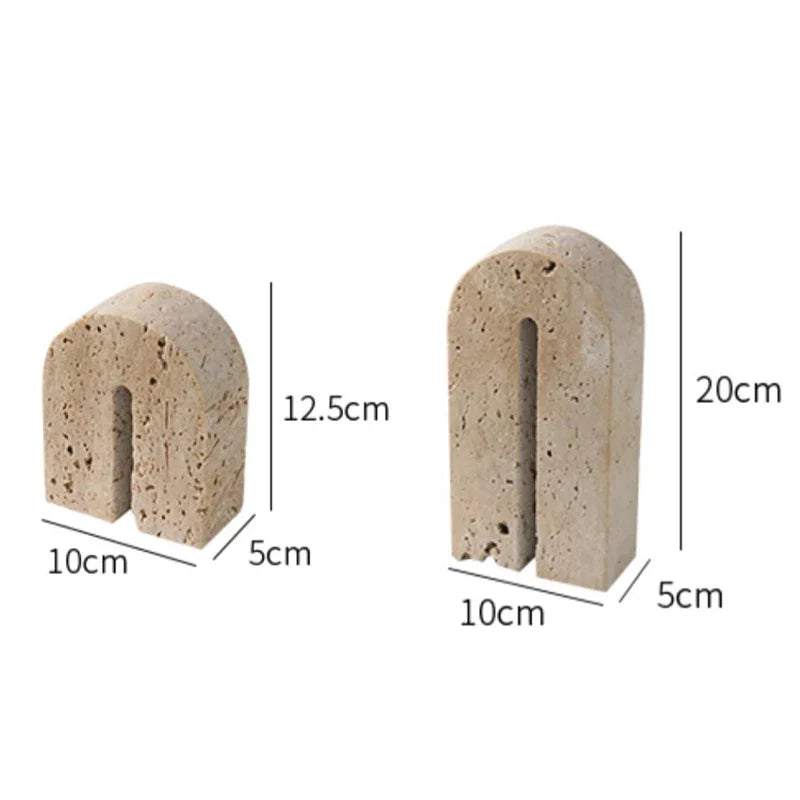 Afralia™ Beige Travertine Stone Bookends - Luxury Vintage Book Holder Decor