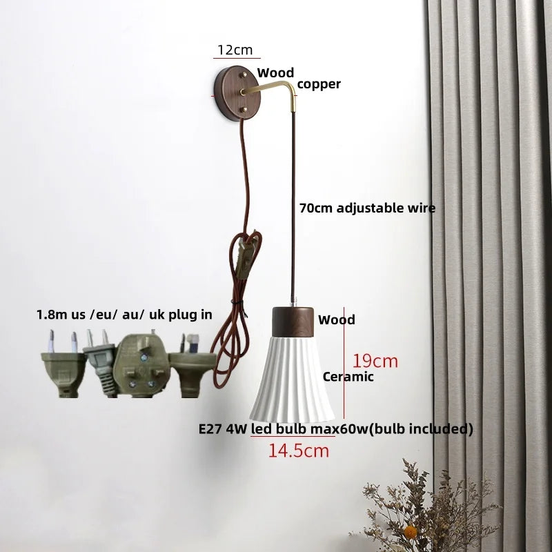 Afralia™ White Ceramic LED Wall Lamp Modern Wood Decor Stair Light Fixtures