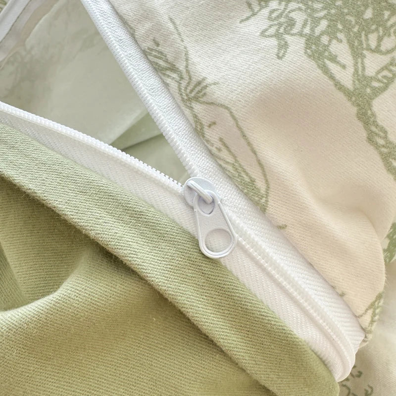 Afralia™ Forest Plant Ink Print Cotton Bedding Set: Duvet, Sheet, Pillowcases - Single to King