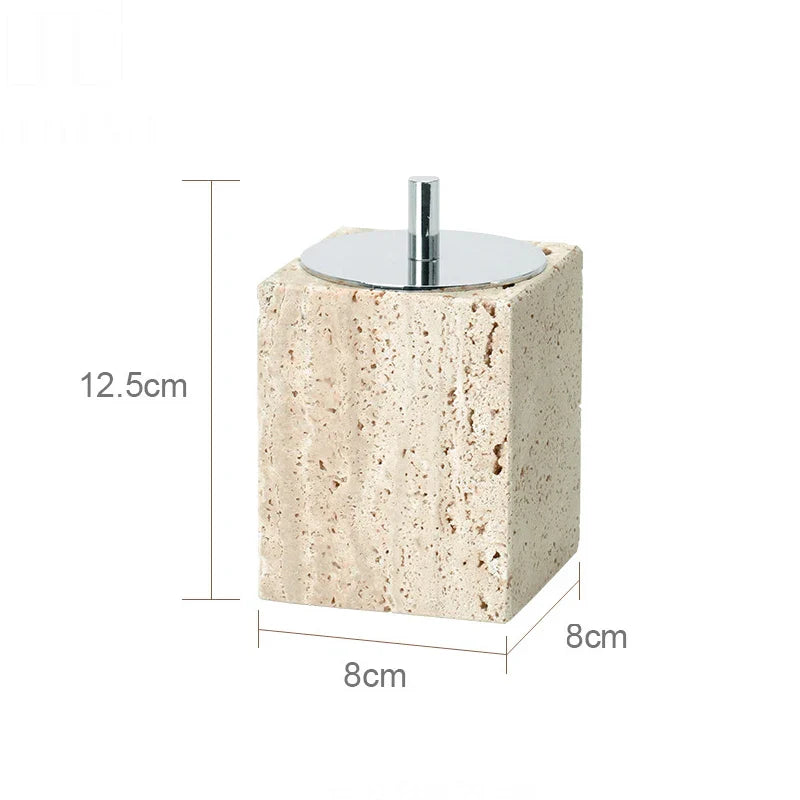 Afralia™ Beige Travertine Marble Bathroom Accessories Set - Soap Dispenser, Soap Dish, Reed Diffuser