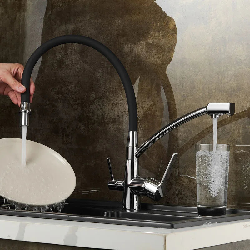 Afralia™ Black Deck Mounted Kitchen Faucet with 360 Rotation and Water Filter