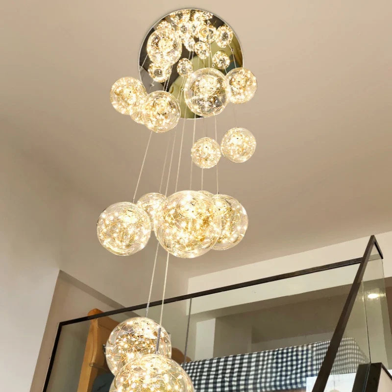 Afralia™ Luminous Glass Ball Pendant Chandeliers for Living Dining Room Decor LED Lighting