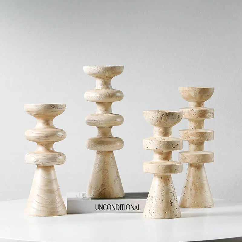 Afralia™ Marble Effect Geometric Candle Holder Home Decor Statue