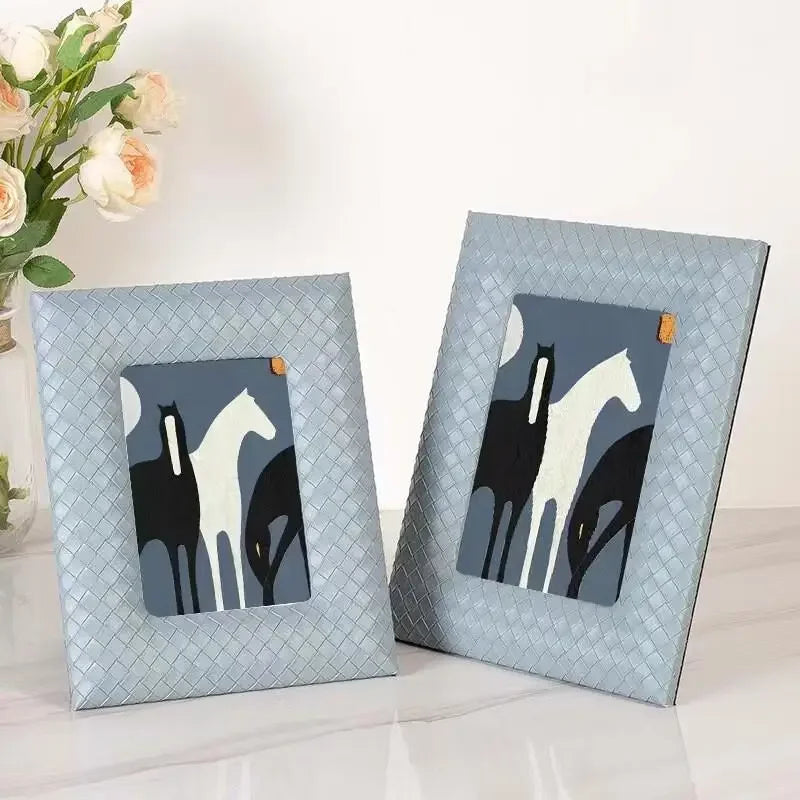 Afralia™ Hand-woven Leather Wedding Photo Gift Frame - Modern Home Decoration