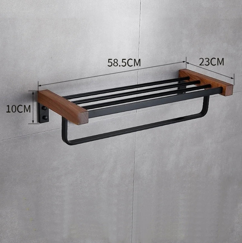 Afralia™ Black Walnut Bathroom Set: Towel Rack, Bar, Shelf, Toilet Paper Holder, Brush Stand