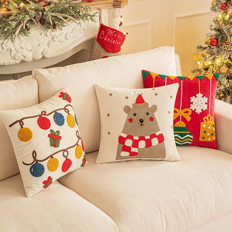 Afralia™ Christmas Embroidered Red Geometric Pillow Cover for Festive Home Decor