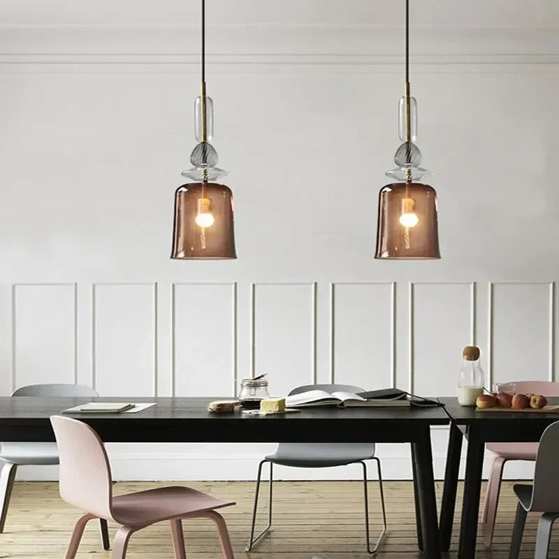 Afralia™ Scandinavian Macaron Stained Glass Chandelier with E27 Bulb