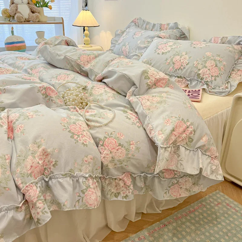 Afralia™ Floral Bed Skirt Set in Skin-Friendly Cotton for Comfy Sleep Quality