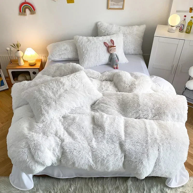 Afralia™ Fluffy Faux Fur Bedding Set: Duvet Cover, Sheet, Pillowcase - Soft & Warm