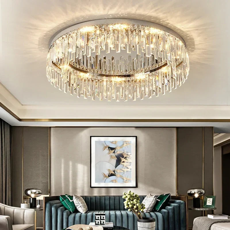 Afralia™ Chrome Crystal Ceiling Lights: Modern Luxury for Living & Dining Room