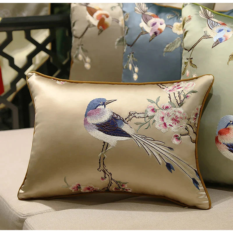 Afralia™ Cherry Blossom Birds Embroidery Cushion Cover 45x45cm Spring Collection-Limited Edition