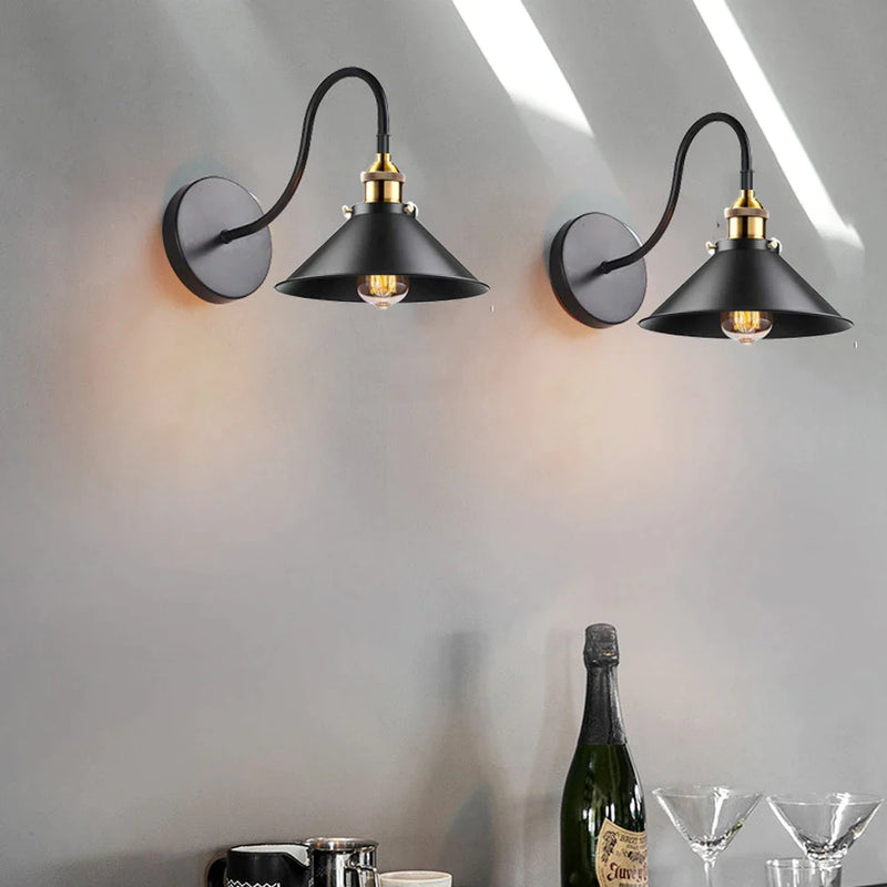 Afralia™ Vintage Industrial Wall Sconce: Black Farmhouse Light Gooseneck Fixture for Bedroom