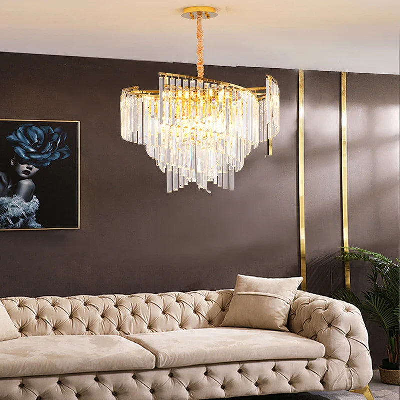 Afralia™ Gold Glass Chandelier Light | European Spiral Design for Dining Room Decor