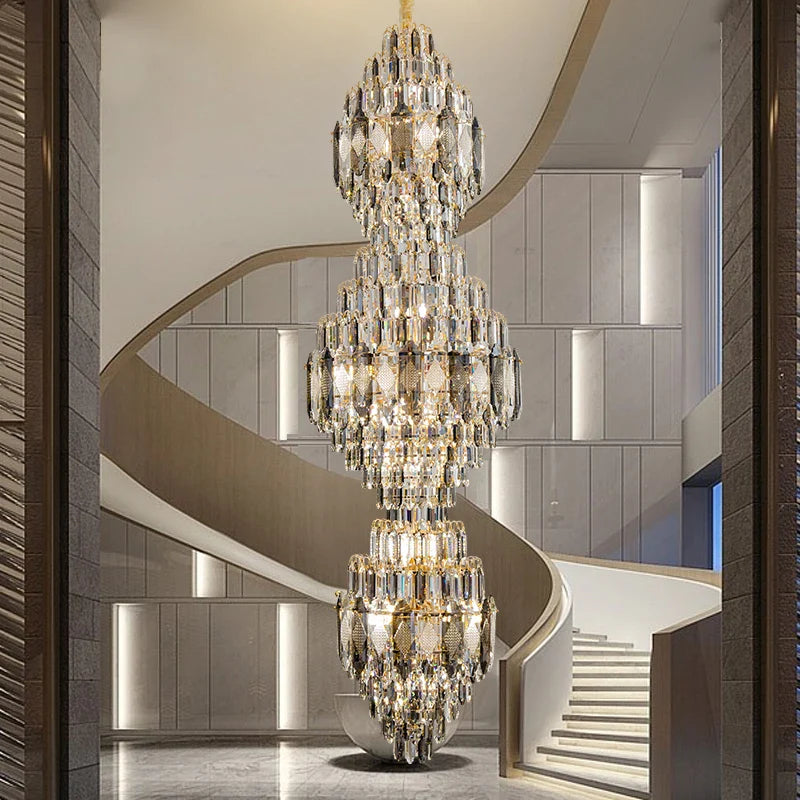 Afralia™ Spiral Staircase Crystal Chandelier - Duplex Floor Living Room Hotel Lobby Lighting