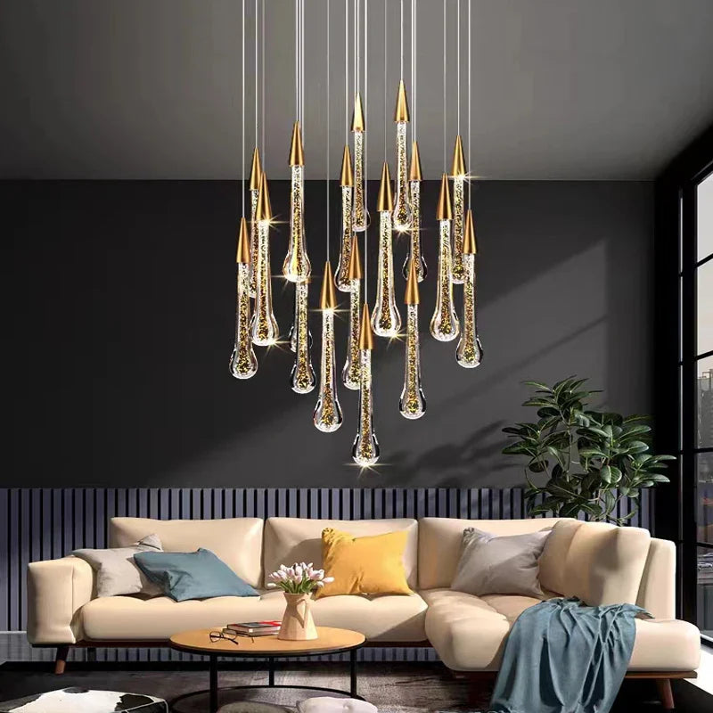 Afralia™ Modern LED Crystal Chandelier for Living Room, Bedroom, and Stair Lighting