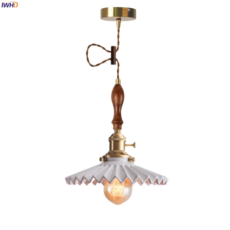 Afralia™ White Ceramic LED Pendant Lamp for Home Decor - Japanese Vintage Style