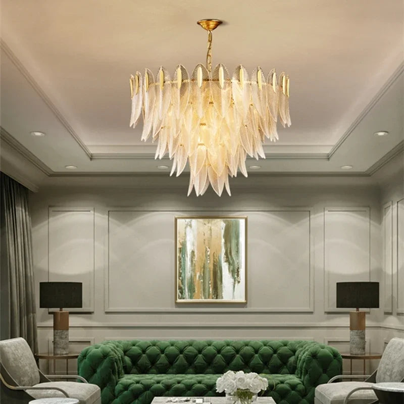 Afralia™ Leaf Glass Chandelier - Nordic Style Light Luxury Pendant Lamp