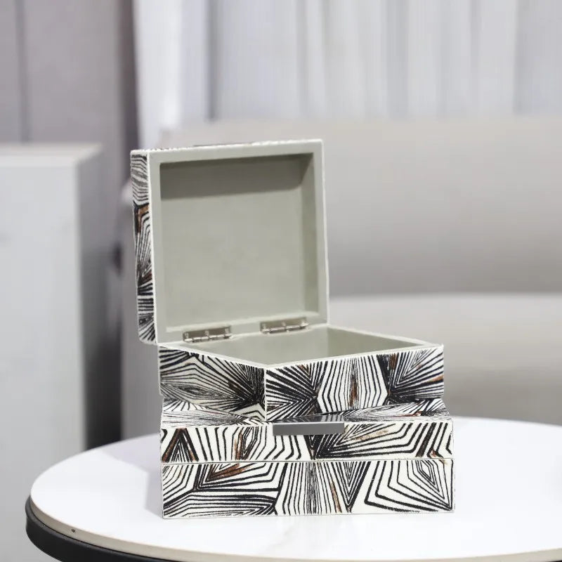 Afralia™ Black & White Zebra Pattern Jewelry Storage Box Desktop Organizer
