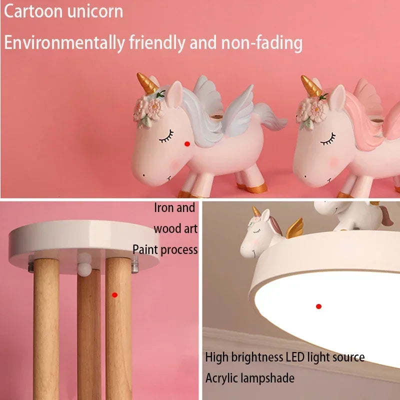 Afralia™ Unicorn LED Ceiling Lights for Kids' Room - Modern Resin Bedroom Lamps