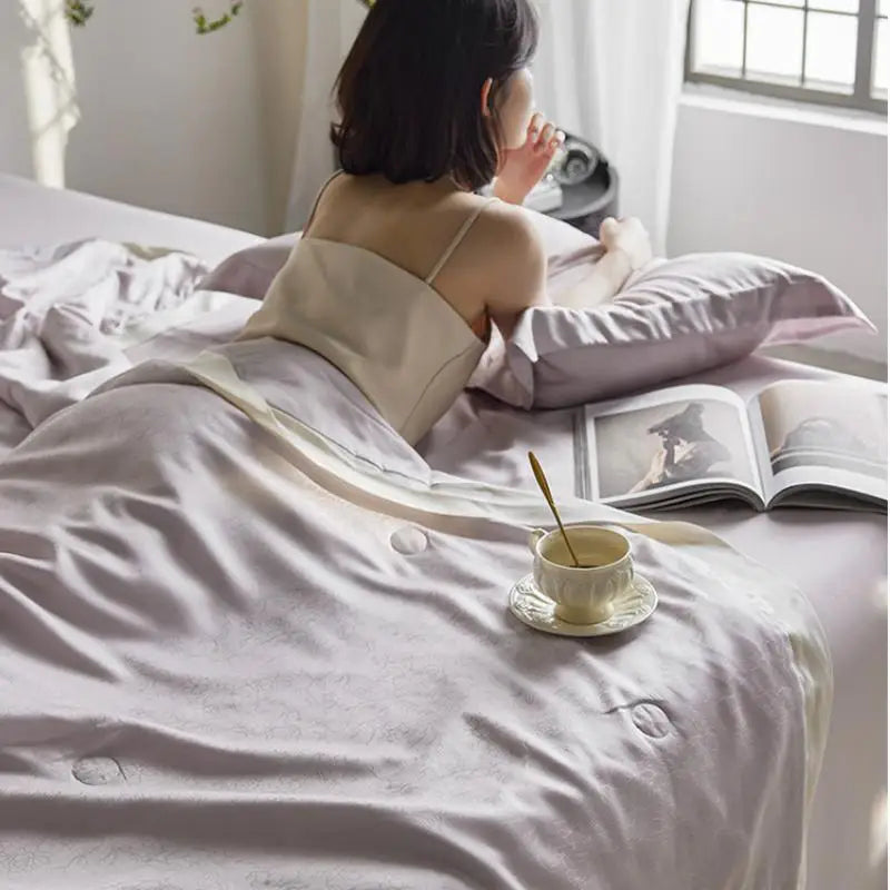 Afralia™ Light Luxury Jacquard Quilt Set with Sheets & Pillowcases - Ice Silk, Washable & Cooling