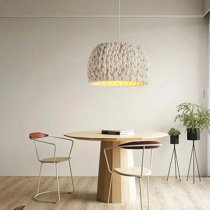 Afralia™ Hand-Woven Wabi Sabi Chandelier LED Pendant Light for Dining Room - Loft Design