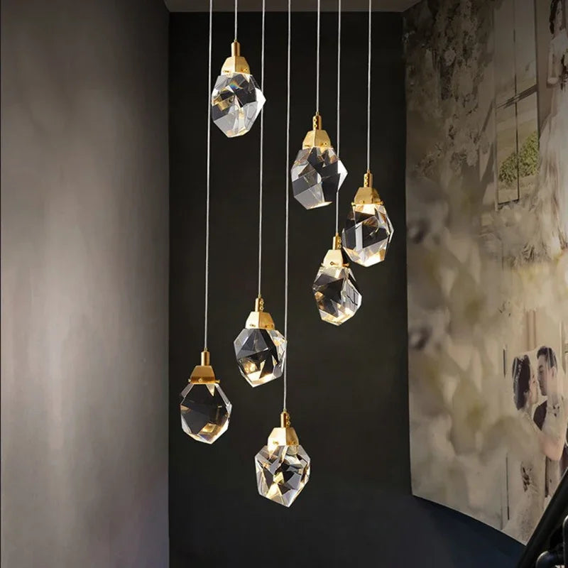 Afralia™ Diamond Crystal Ball Chandelier, Luxury LED Light Fixture for Staircase and Living Room