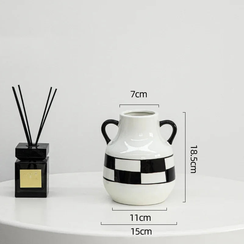 Afralia™ Checkered Pattern Ceramic Vase: Geometric Table Decor for Flowers & Room Aesthetic