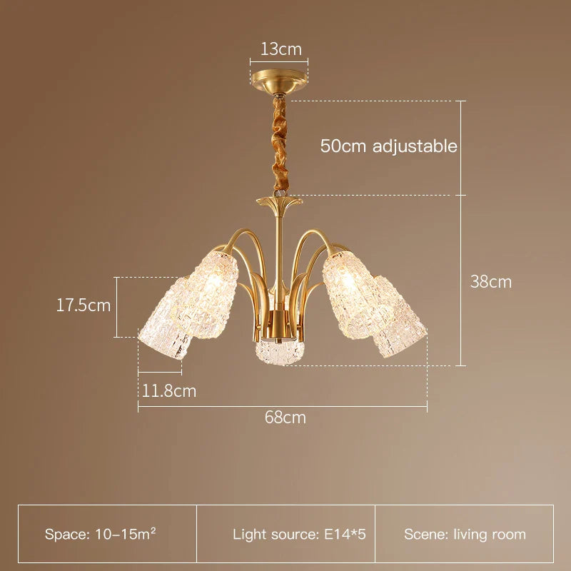 Afralia™ Glass Copper Chandelier: Luxury Gold Brass Pendant Light for Living Room, Bedroom, Kitchen.