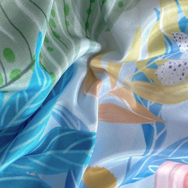 Afralia™ Summer Ice Silk Printed Bedding Set with Lace - Cooling Quilt, Duvet Cover, Pillowcases & Bed Sheet