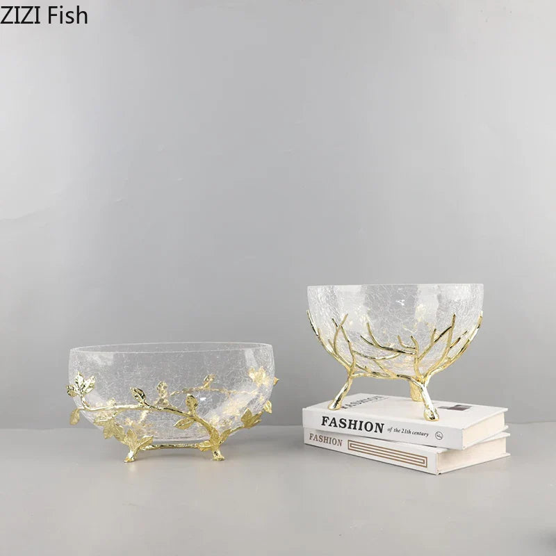 Afralia™ Golden Branches Glass Bowl Set for Home Kitchen Desserts and Snacks