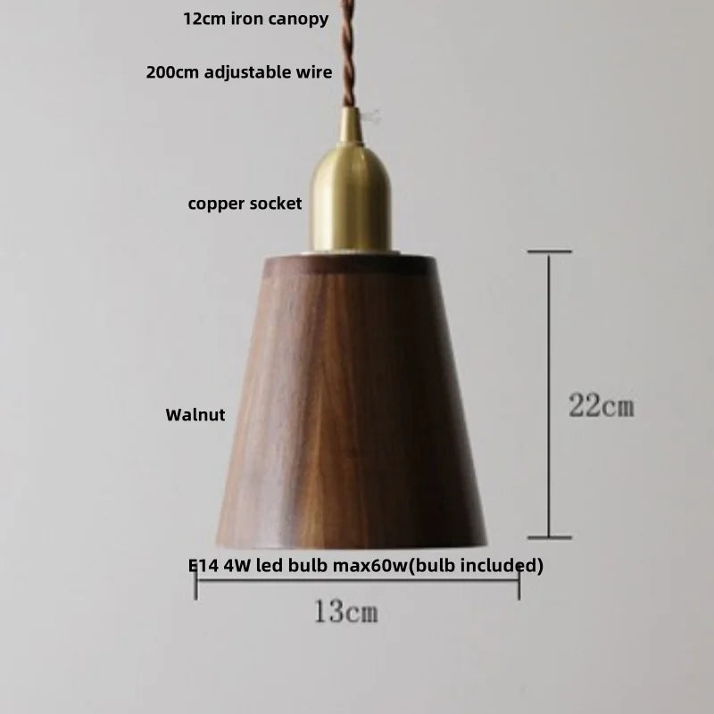 Afralia™ Copper Socket Walnut Wood LED Pendant Light Fixture for Dining Room